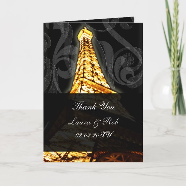 Gold Eiffel tower French Wedding Thank You (Front)