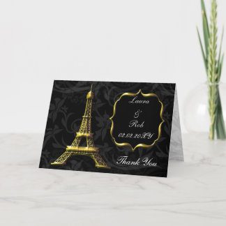 Gold Eiffel tower French Wedding Thank You Card