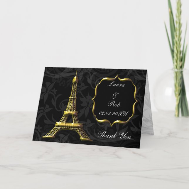 Gold Eiffel tower French Wedding Thank You Card (Front)