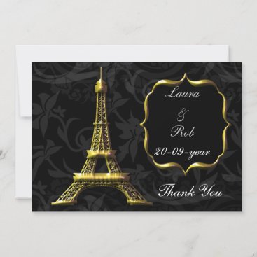 Gold Eiffel tower French Wedding Thank You Invitation