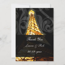 Gold Eiffel tower French Wedding Thank You Invitation