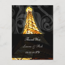 Gold Eiffel tower French Wedding Thank You Postcard