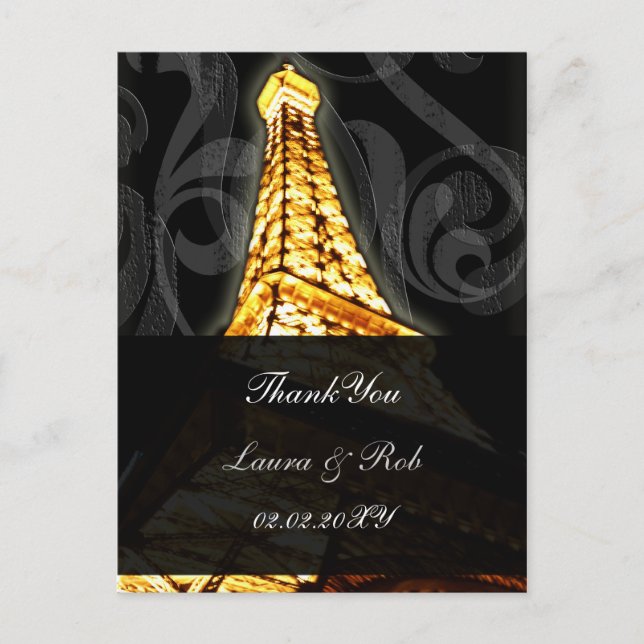 Gold Eiffel tower French Wedding Thank You Postcard (Front)