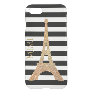Gold Eiffel Tower on Stripes Clear iPhone 7 Case