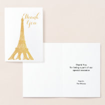 Gold Eiffel Tower Paris party thank you Foil Card
