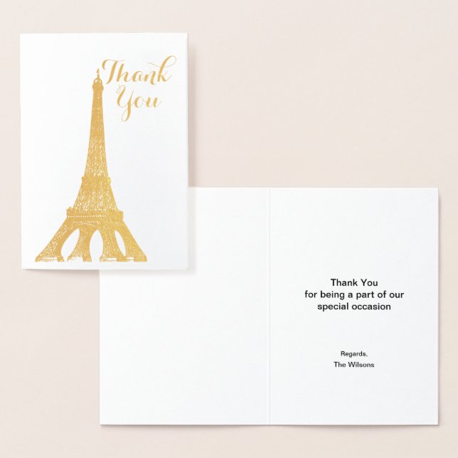 Gold Eiffel Tower Paris party thank you Foil Card (Display)