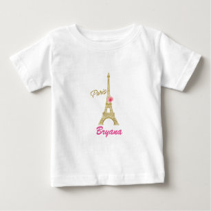 Gold Eiffel Tower Paris & Pink Rose Custom Baby T-Shirt