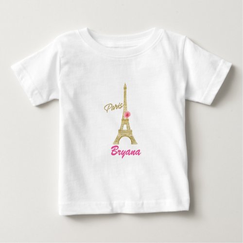 Gold Eiffel Tower Paris  Pink Rose Custom Baby T_Shirt