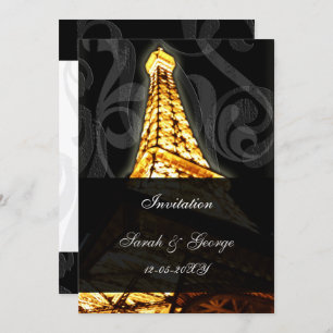 gold eiffel tower Paris wedding invitation
