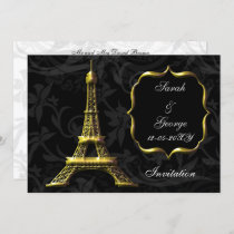 gold eiffel tower Paris wedding invitation