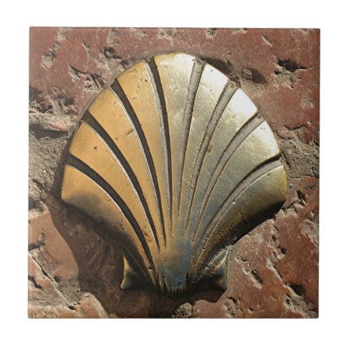 Gold El Camino shell sign pavement Leon Spain Ceramic Tile