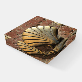 Gold El Camino shell sign, pavement, Leon, Spain Paperweight
