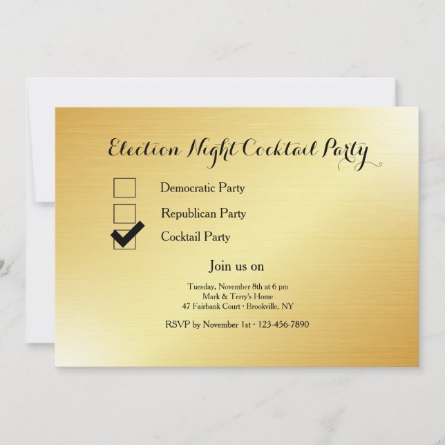 Gold Election Night Cocktail Party Invitation (Front)
