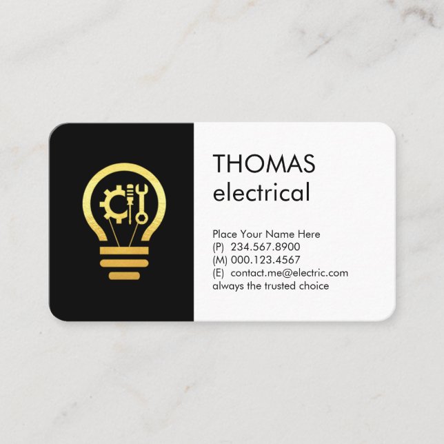 Gold Electric Bulb Fixit Tools Business Card (Front)