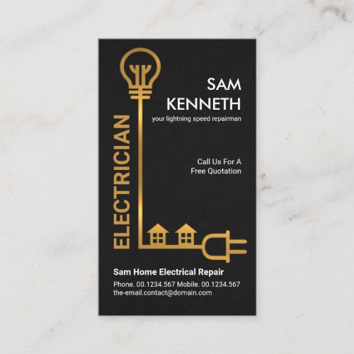 Gold Electric Cable Bulb Power Plug Electrician Business Card
