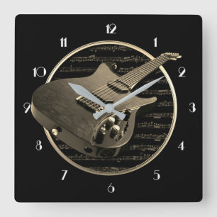 Gold Electric Guitar Square Wall Clock