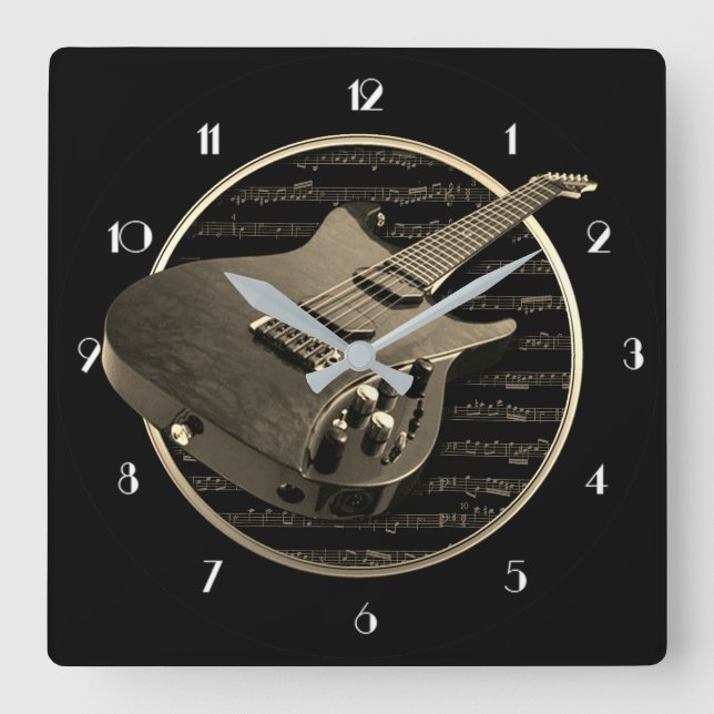 Gold Electric Guitar Square Wall Clock (Front)