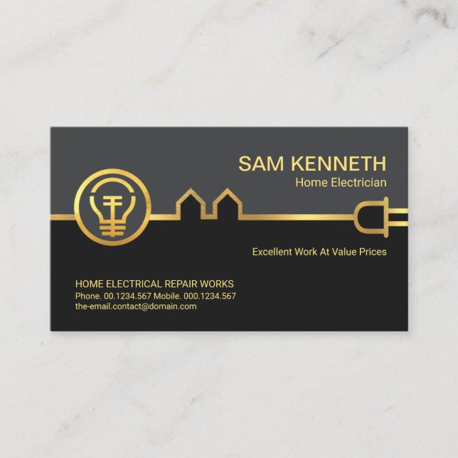 Gold Electric Home Wiring Electrical Repairs Business Card (Front)