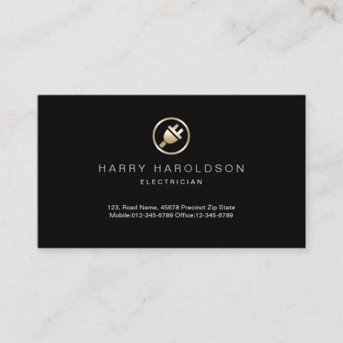 Gold Electric Plug Icon Electrician Business Card