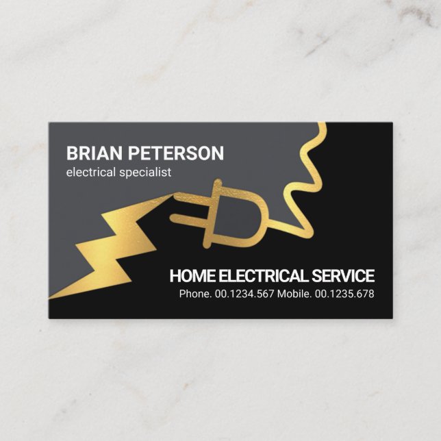 Gold Electric Power Plug Wiring Lightning Strike Business Card (Front)