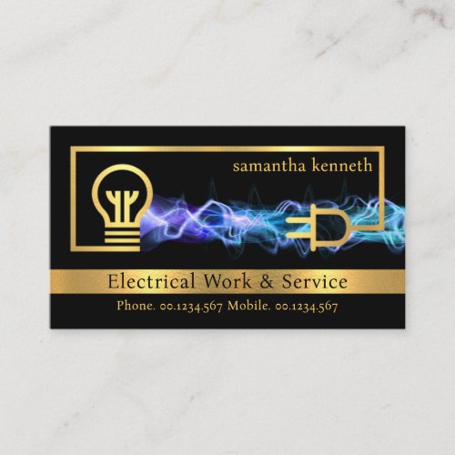 Gold Electrical Circuit Blue Lightning Business Card