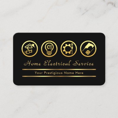 Gold Electrical Icons On Gold Brackets Business Card
