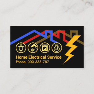 Gold Electrical Icons Rooftop Lightning Business Card