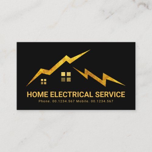 Gold Electrical Lightning Rooftop Silhouette Business Card