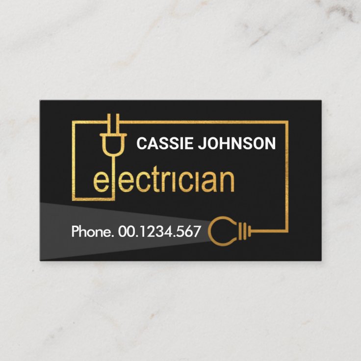 Gold Electrician Wiring Light Beam Business Card | Zazzle