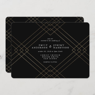 Gold Elegance Black Diamond Gatsby Wedding Invitation