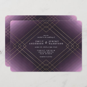 Gold Elegance Purple Diamond Gatsby Wedding Invitation
