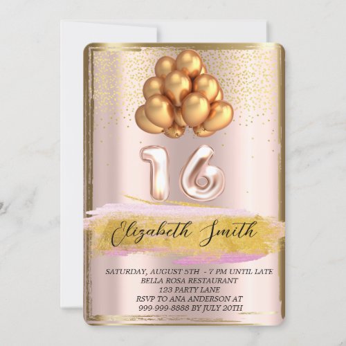  Gold elegance  rose gold sweet sixteen  Invitation