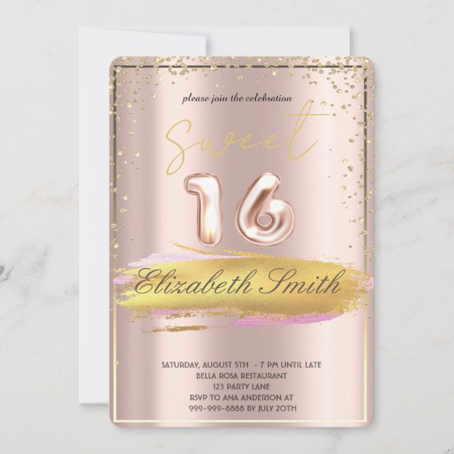  Gold elegance,  rose gold sweet sixteen   Invitation (Front)