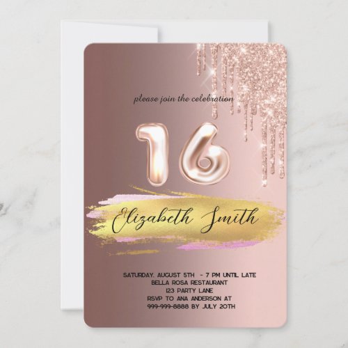  Gold elegance  rose gold sweet sixteen   Invitation