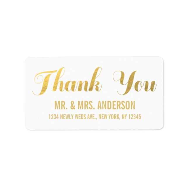 Gold Elegance Wedding Thank You Address Label (Front)