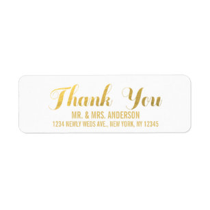 Gold Wedding Thank You Shipping Address Return Labels Gold Elegance Wedding Thank You Label
