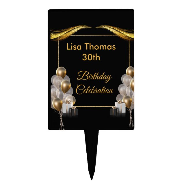Gold Elegant 30th Birthday Party  Cake Topper (Front)