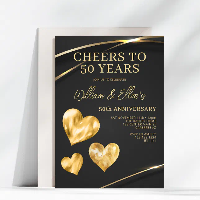 Gold Elegant 50th Wedding Anniversary Invitation | Zazzle