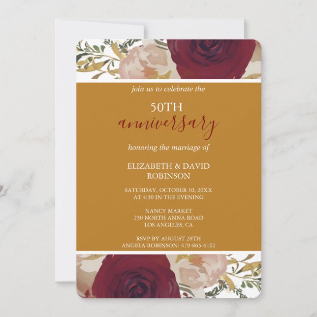 Gold elegant 50th wedding anniversary invitations (Front)