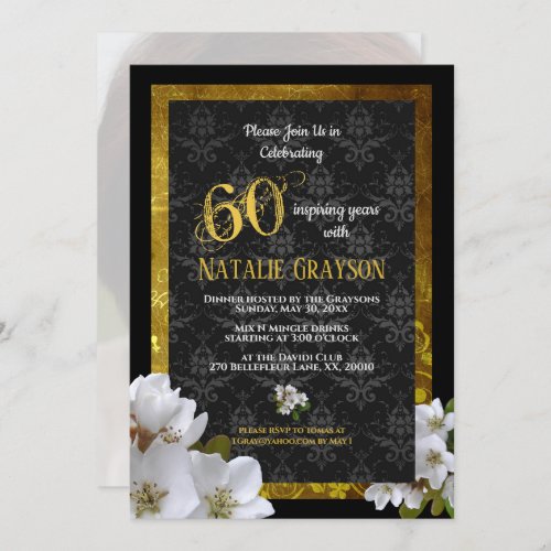 Gold Elegant 60th Birthday Party Photo Invitation