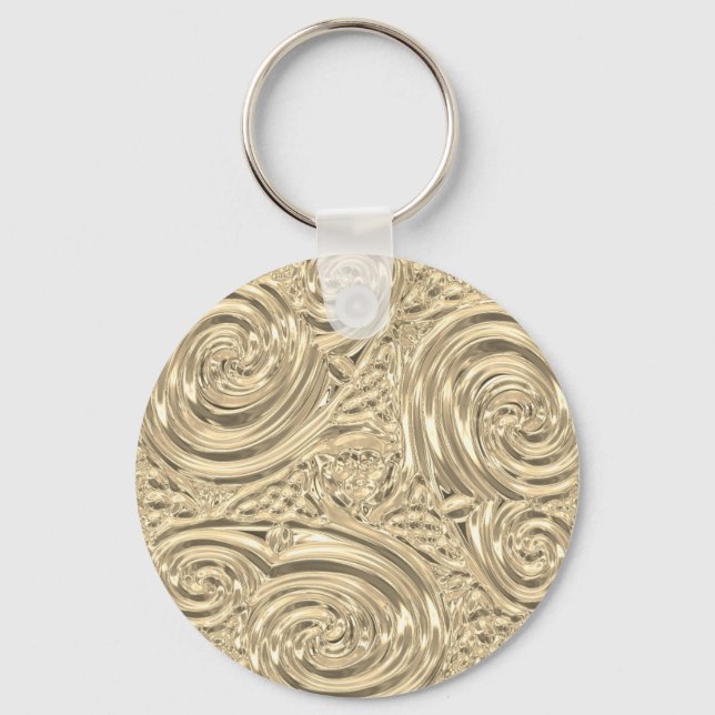 Gold elegant art nouveau abstract keychain (Front)
