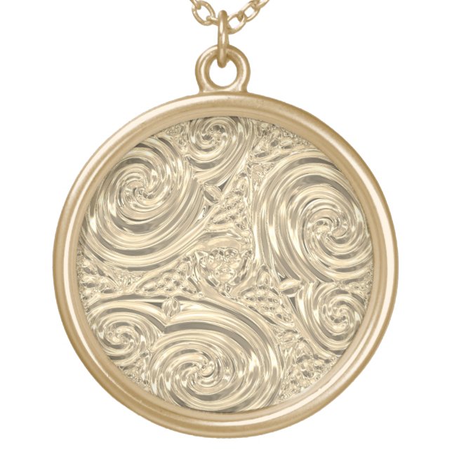 Gold elegant art nouveau abstract medallion gold plated necklace (Front)