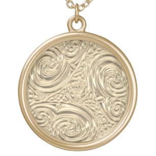 Gold elegant art nouveau abstract medallion plated necklace