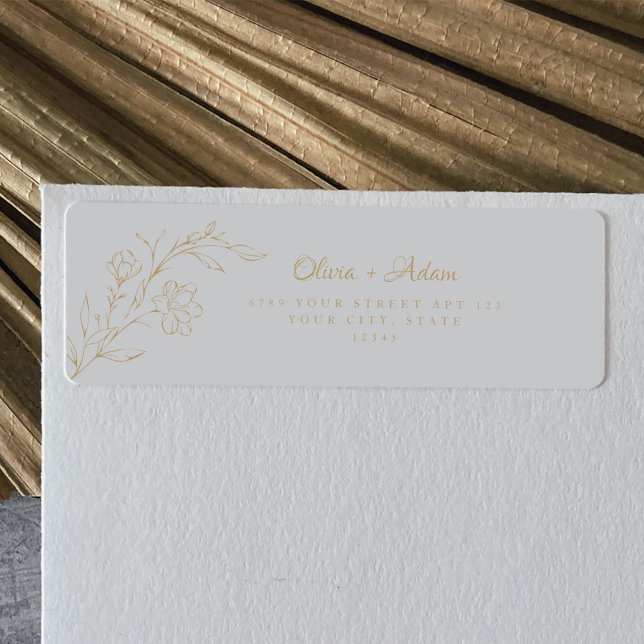 Gold Elegant Boho Floral Wedding Return Address Label (Creator Uploaded)