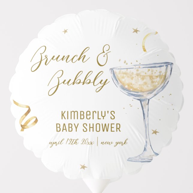 Gold Elegant Brunch Bubbly Champagne Baby Shower  Balloon (Front)