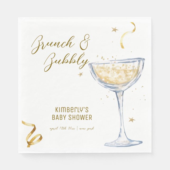 Gold Elegant Brunch Bubbly Champagne Baby Shower  Napkins (Front)