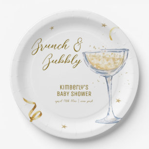 Gold Elegant Brunch Bubbly Champagne Baby Shower  Paper Plates