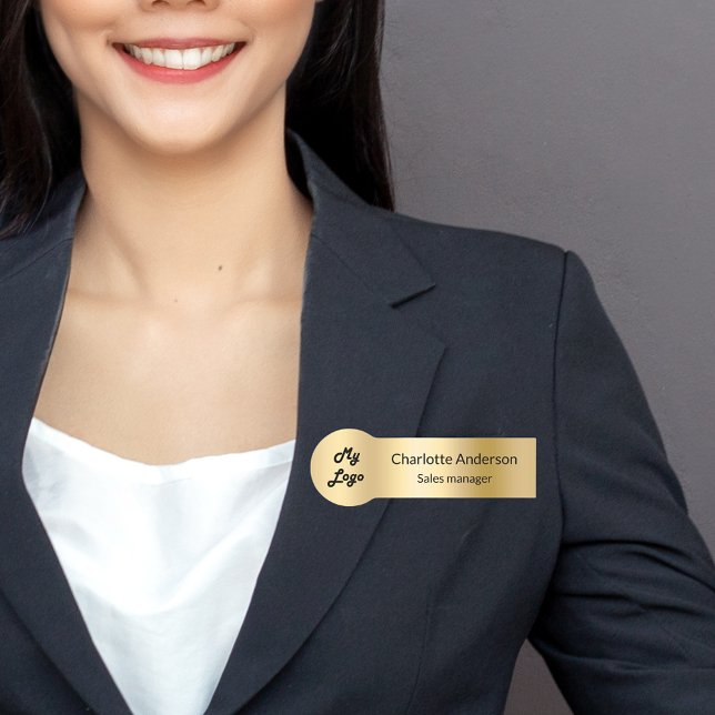 Gold elegant business logo employee name tag (Creator Uploaded)