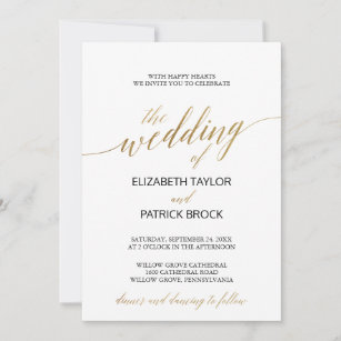 Gold Elegant Calligraphy   Details on Back Wedding RSVP Card