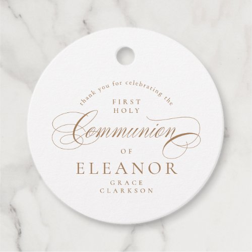 Gold Elegant Calligraphy First Communion Thank You Favor Tags